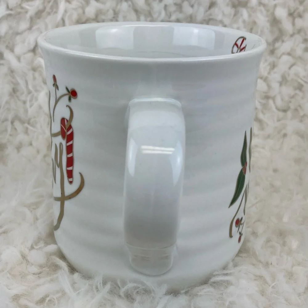 Pier 1 Stoneware Very Merry Candy Cane & Holly Coffee Mug 16oz. Christmas